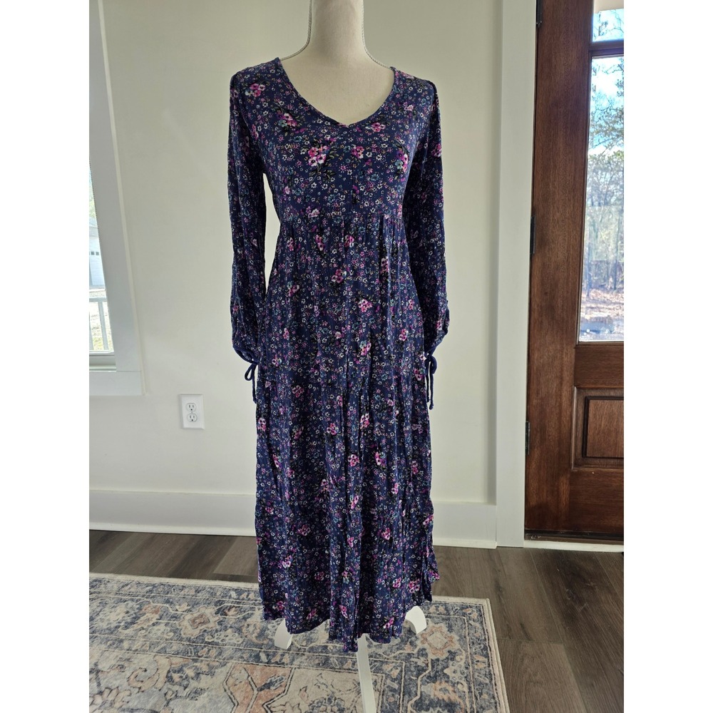 Live to Be Spoiled Womens Size Small Navy Floral Maxi Dress with Back Bow Detail